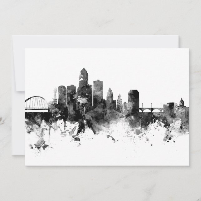 Invitación Des Moines Iowa Skyline Black White (Anverso)