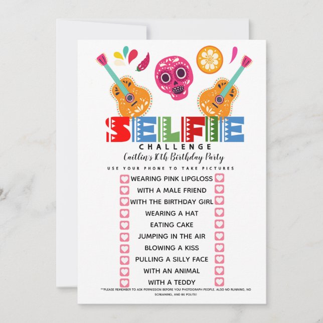 Invitación desafío de selfie juego fiesta de cumpleaños (Anverso)