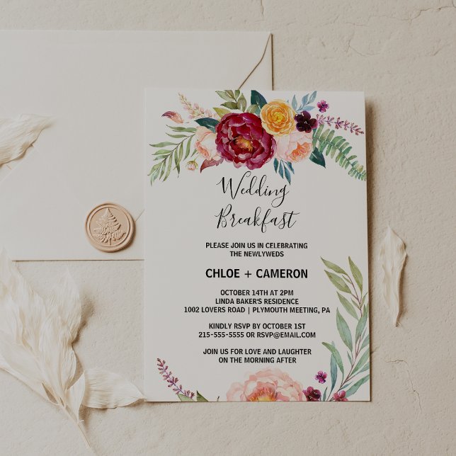 Invitación Desayuno acuarela Boda veraniego floral (Subido por el creador)