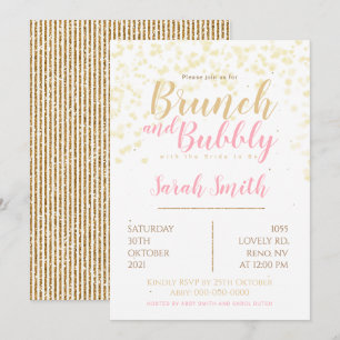 Invitación Desayuno-almuerzo y burbujas doradas burbuja