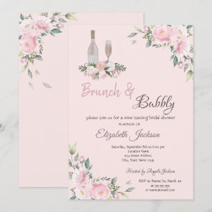 Invitación Desayuno-almuerzo y burbujas Flores rosadas para u