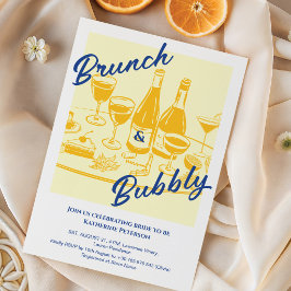 Invitación Desayuno-almuerzo y burbujas retro amarillo para d