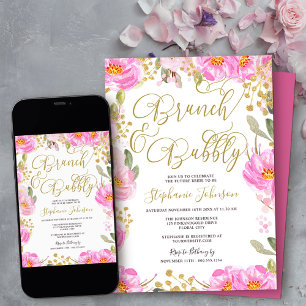 Invitación Desayuno-almuerzo y burbujas Rosa y dorado Bridal