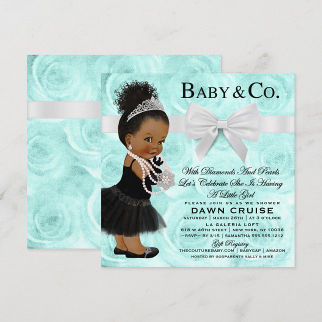 Invitación Desayuno azul turquesa Baby Shower (Anverso / Reverso)