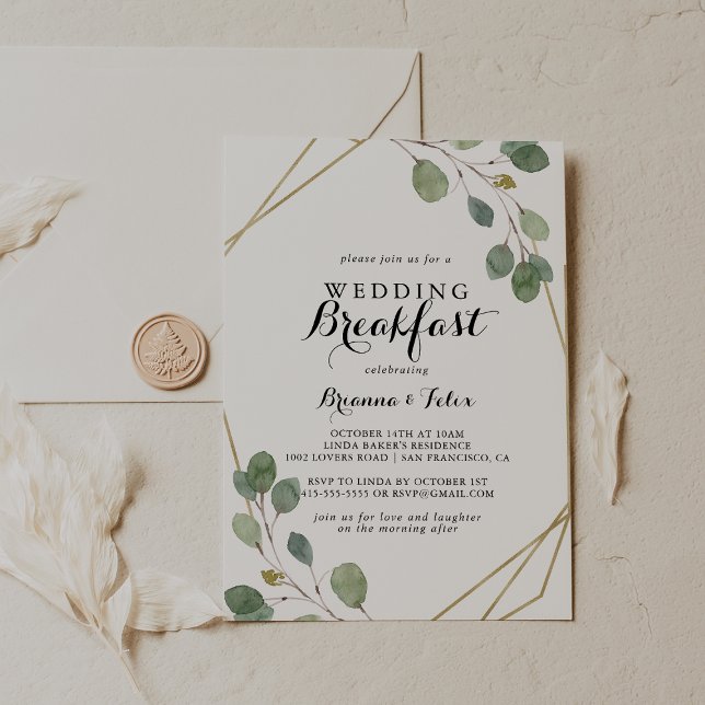 Invitación Desayuno Boda de caligrafía geométrica Gold (Subido por el creador)