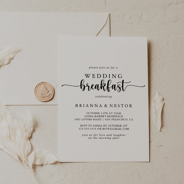 Invitación Desayuno Boda de caligrafía minimalista (Subido por el creador)
