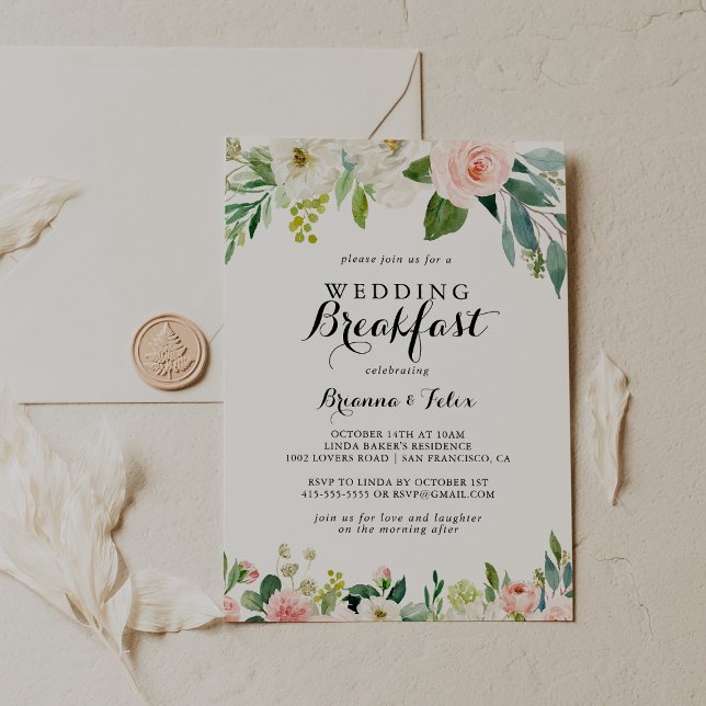 Invitación Desayuno Boda de caligrafía verde floral (Subido por el creador)