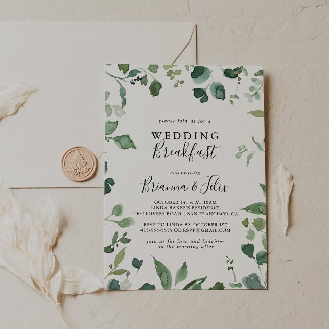 Invitación Desayuno Boda de follaje verde guiado (Subido por el creador)