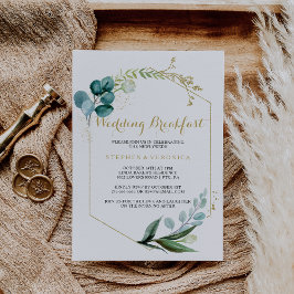 Invitación Desayuno Boda de Oro Vintage y Eucalipto Verde
