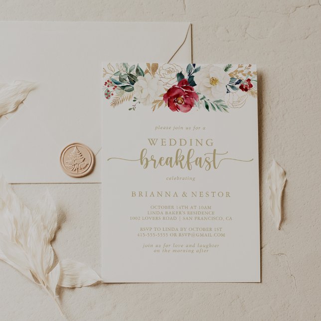 Invitación Desayuno Boda Floral de oro clásico (Subido por el creador)