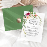 Invitación Desayuno Boda floral de Rubor rosa verde<br><div class="desc">Este boda verde,  de color rosa y con flores,  es ideal para un día sencillo después de desayunar con la familia boda y los amigos. El diseño presenta peonías pintadas a mano ilustradas hermosas,  rosadas,  amarillas y amarillas con follaje verde.</div>