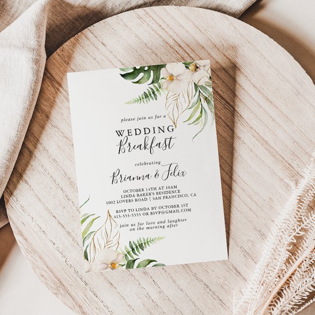 Invitación Desayuno Boda floral dorado tropical (Subido por el creador)