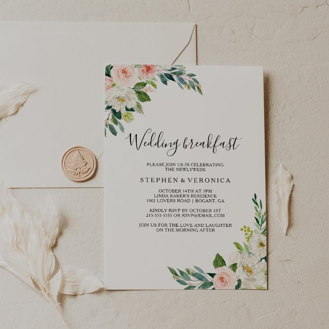 Invitación Desayuno Boda floral elegante y verde (Subido por el creador)