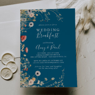 Invitación Desayuno Boda Navy Boho Wildflower