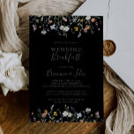 Invitación Desayuno Boda negro floral multicolor salvaje<br><div class="desc">Esta invitación al boda floral multicolor es perfecta para un evento moderno. El diseño se compone de acuarelas rosas,  rubias,  violetas,  navales y elegantes flores blancas con hojas de color verde esmeralda en un fondo oscuro.</div>