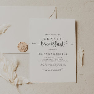 Invitación Desayuno Boda plateado caligrafía minimalista