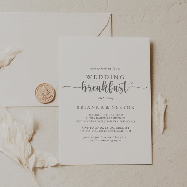 Invitación Desayuno Boda plateado caligrafía minimalista (Subido por el creador)