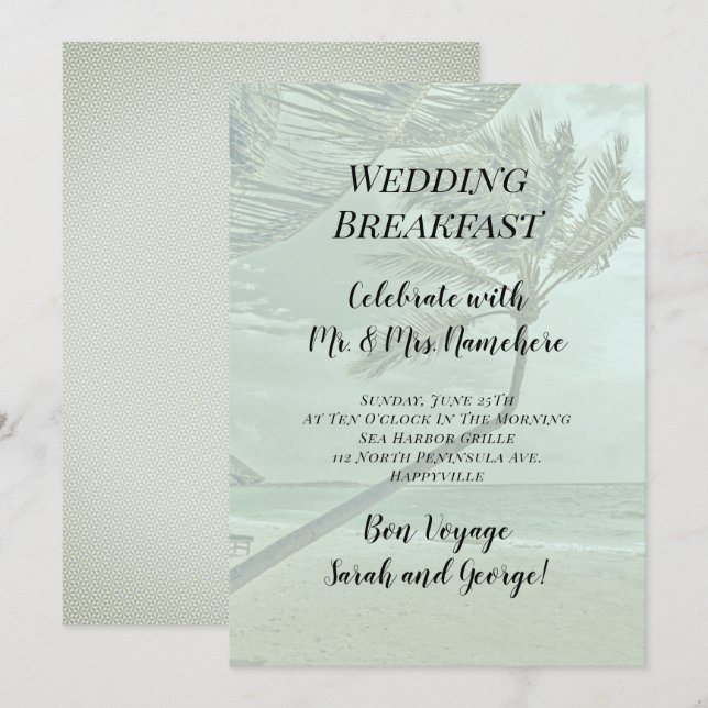 Invitación Desayuno Boda Tropical Desayuno recién despedido (Anverso / Reverso)