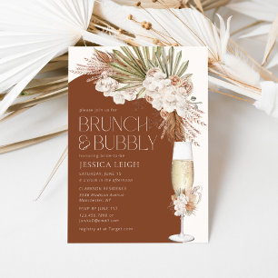 Invitación Desayuno Bohemio de Flores y Plumas con Burbujas