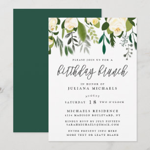 Invitación Desayuno botánico de cumpleaños marfil y verde