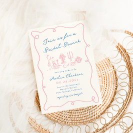 Invitación Desayuno Bridal caprichoso dibujado a mano azul y 