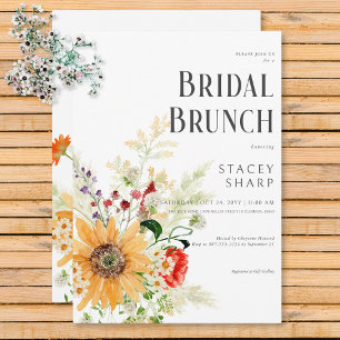 Invitación Desayuno Bridal con Flores Silvestres Rústicas y G