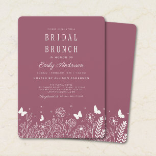 Invitación Desayuno Bridal Cottagecore Deep Rosewood Floral