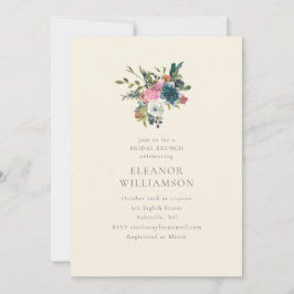 Invitación Desayuno Bridal elegante de navy y flores rosadas