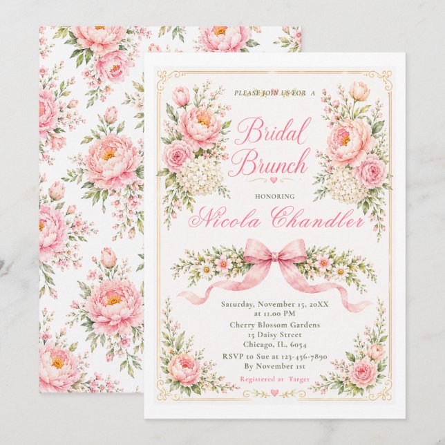 Invitación Desayuno Bridal Floral (Anverso / Reverso)