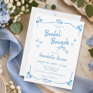 Invitación Desayuno Bridal francés azul caprichoso dibujado a
