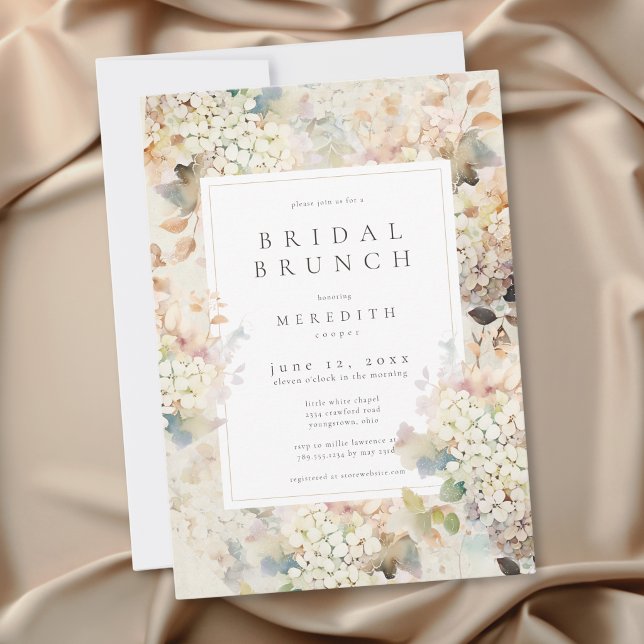 Invitación Desayuno Bridal Romántico Neutral Vintage Hydrange (Romantic Neutral Vintage Hydrangeas Bridal Brunch Invitation)
