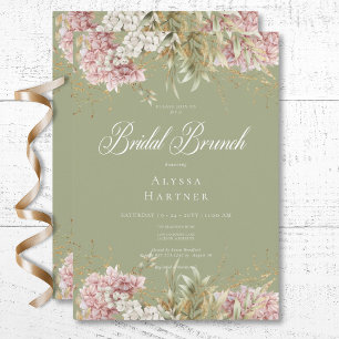 Invitación Desayuno Bridal Rustico Blanco y Rosa Hydrangea Ve