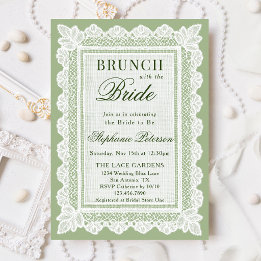 Invitación Desayuno Bridal Shower de Verde Salvia Vintage con