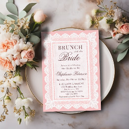 Invitación Desayuno Bridal Vintage Rosa Claro Encaje Blanco