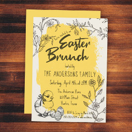 Invitación Desayuno Brunch Amarillo Chic de Pascua