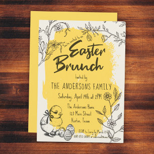 Invitación Desayuno Brunch Amarillo de Pascua Chic