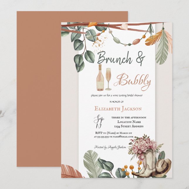 Invitación Desayuno Brunch Boho Occidental & Bridal Shower Bu (Anverso / Reverso)