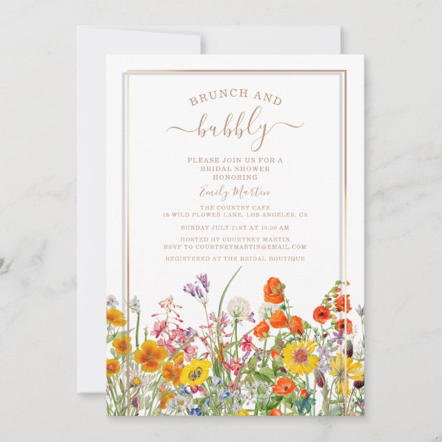 Invitación Desayuno Brunch & Bubbly Boho Flores Silvestres De (Anverso)