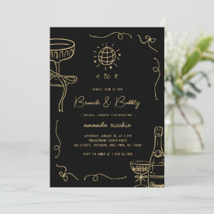 Invitación Desayuno Brunch & Bubbly Dibujado a Mano Francés p