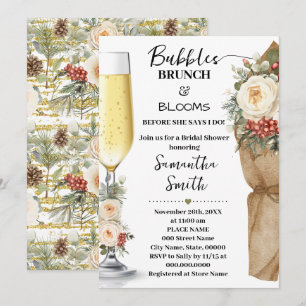 Invitación Desayuno Brunch con Burbujas Florales de Invierno 