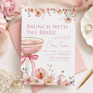 Invitación Desayuno Brunch con La Novia Lazo Rosa Despedida d