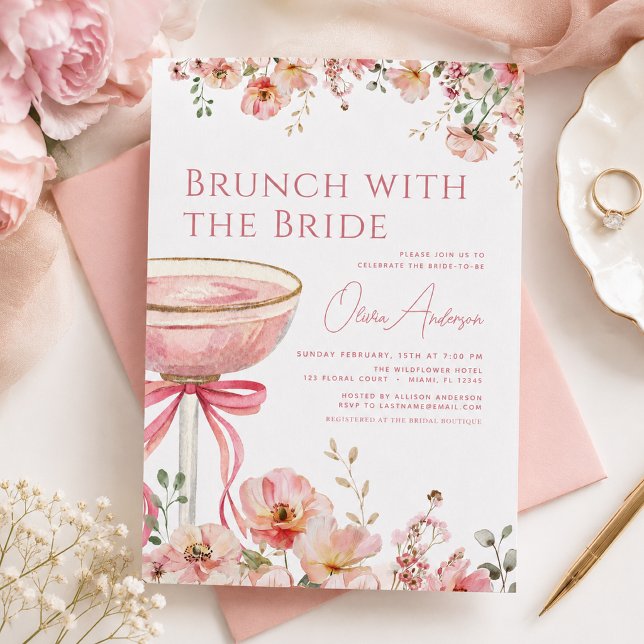 Invitación Desayuno Brunch con La Novia Lazo Rosa Despedida d (Subido por el creador)