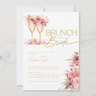 Invitación Desayuno Brunch Con La Novia Rosa Dorado Despedida
