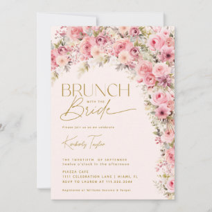 Invitación Desayuno Brunch con la Novia Rosa Floral Shower Nu
