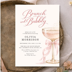 Invitación Desayuno Brunch con Lazo Rosa y Bridal Shower Burb