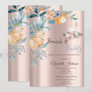 Invitación Desayuno Brunch con Rosas Polvorientas,Vino,Brunch