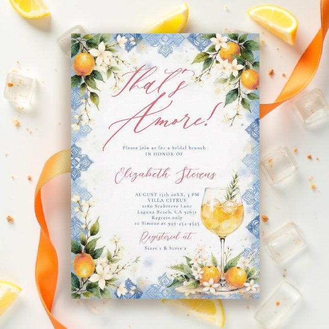 Invitación Desayuno Brunch con Tema Italiano "That's Amore" p (thats amore italian themed bridal shower invitation lemon and blue watercolor cocktail brunch)