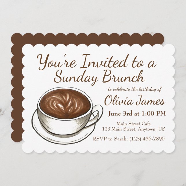 Invitación Desayuno Brunch Cumpleaños Boda Despedida de Solte (Anverso / Reverso)