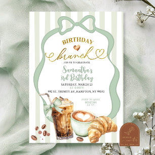 Invitación Desayuno Brunch Cumpleaños Rayas Coquette Verde Sa