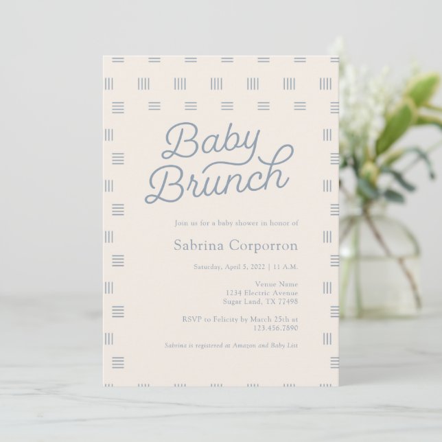 Invitación Desayuno Brunch de Bebé en Azul Polvoriento | Boho (Anverso de pie)